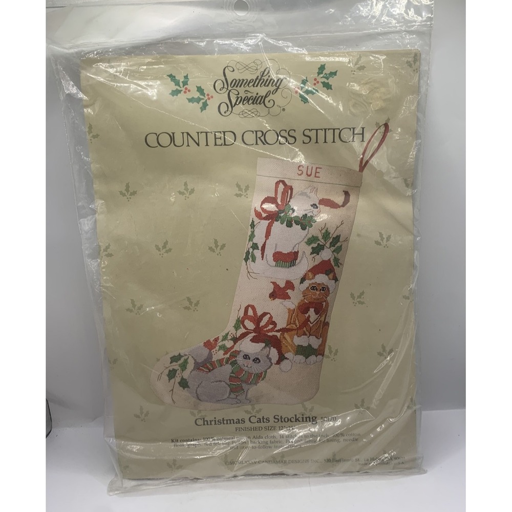 Candamar Christmas Cats 50170‎ Counted Cross Stitch Stocking Kit